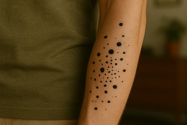 Tatuaż z kropkami w stylu dotwork na przedramieniu