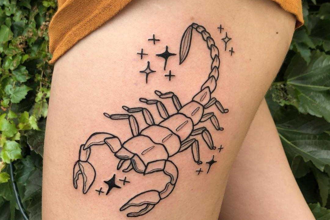 Scorpio-tattoo-on-the-left-thigh