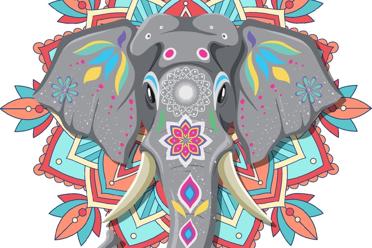 painted-indian-elephant-on-white-background-free-vector